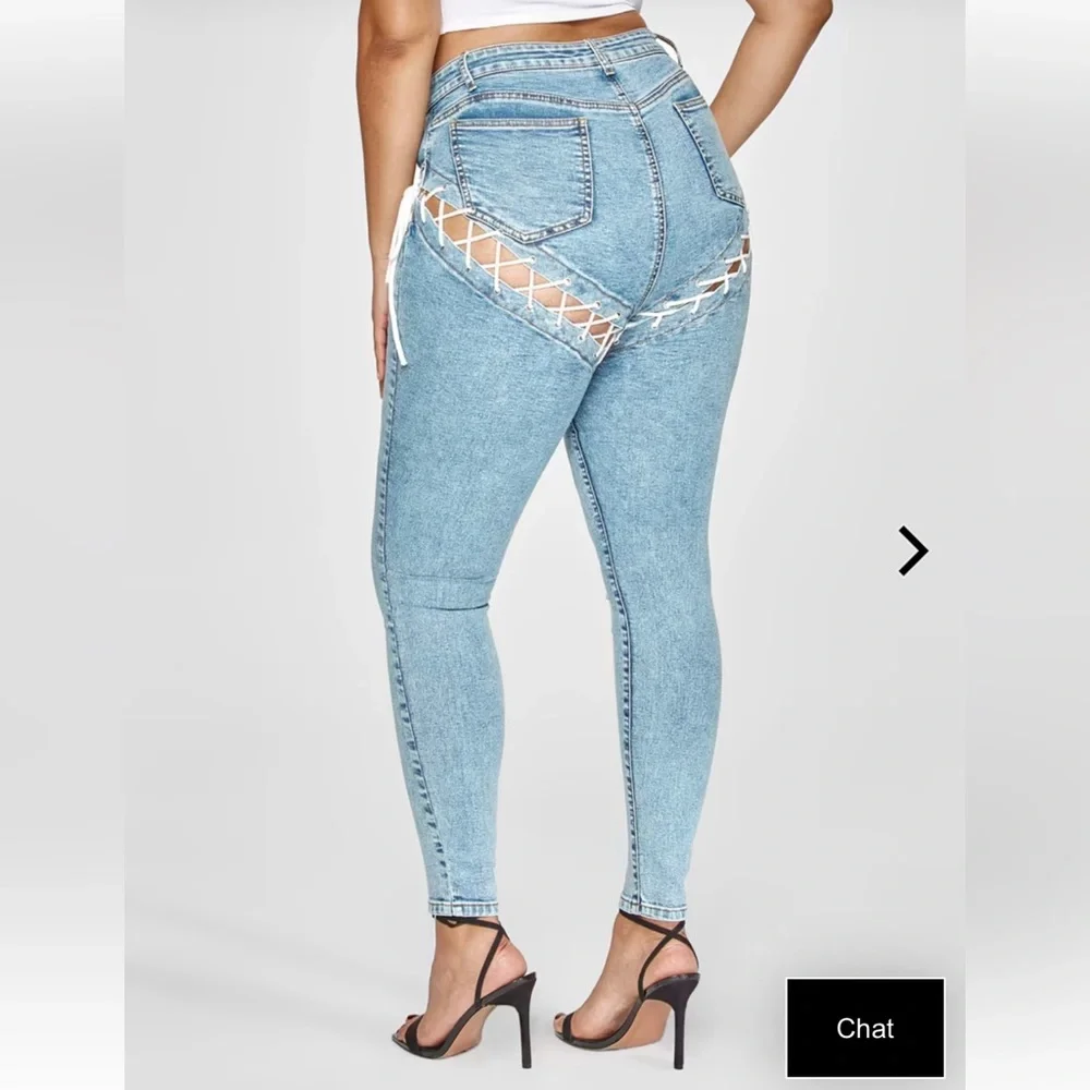 Plus size jeans with lace up design size 0 like a 12-14. New with Tags. - Picture 4 of 4
